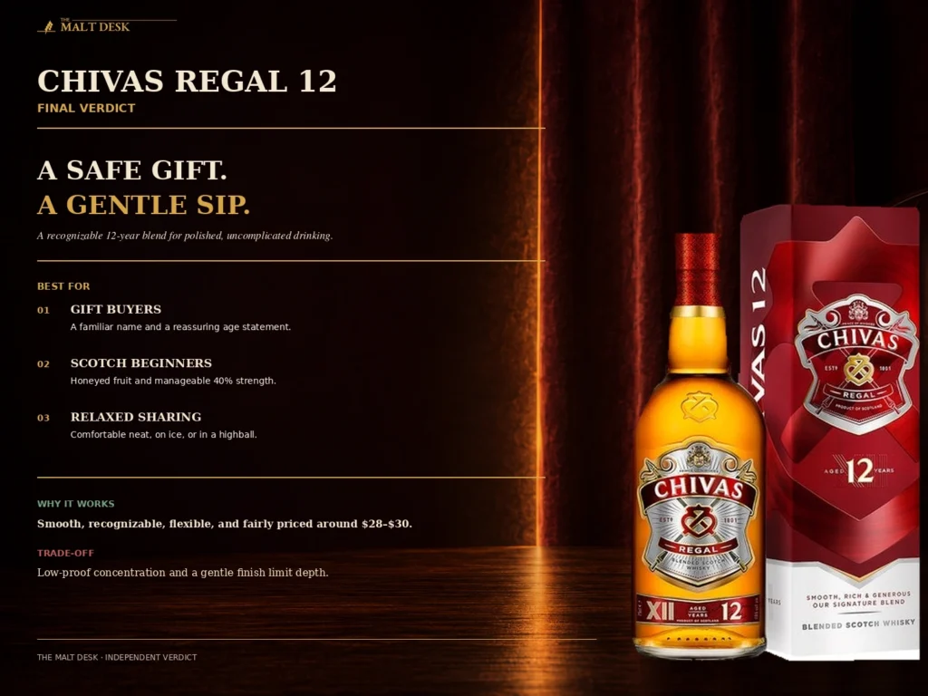 Chivas Regal 12 final verdict for gift buyers, Scotch beginners and relaxed sharing