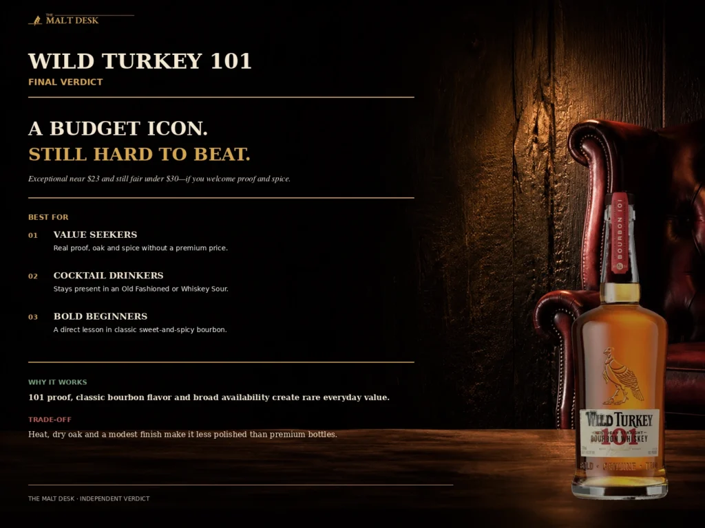 Wild Turkey 101 final verdict for value seekers, cocktail drinkers and bold bourbon beginners